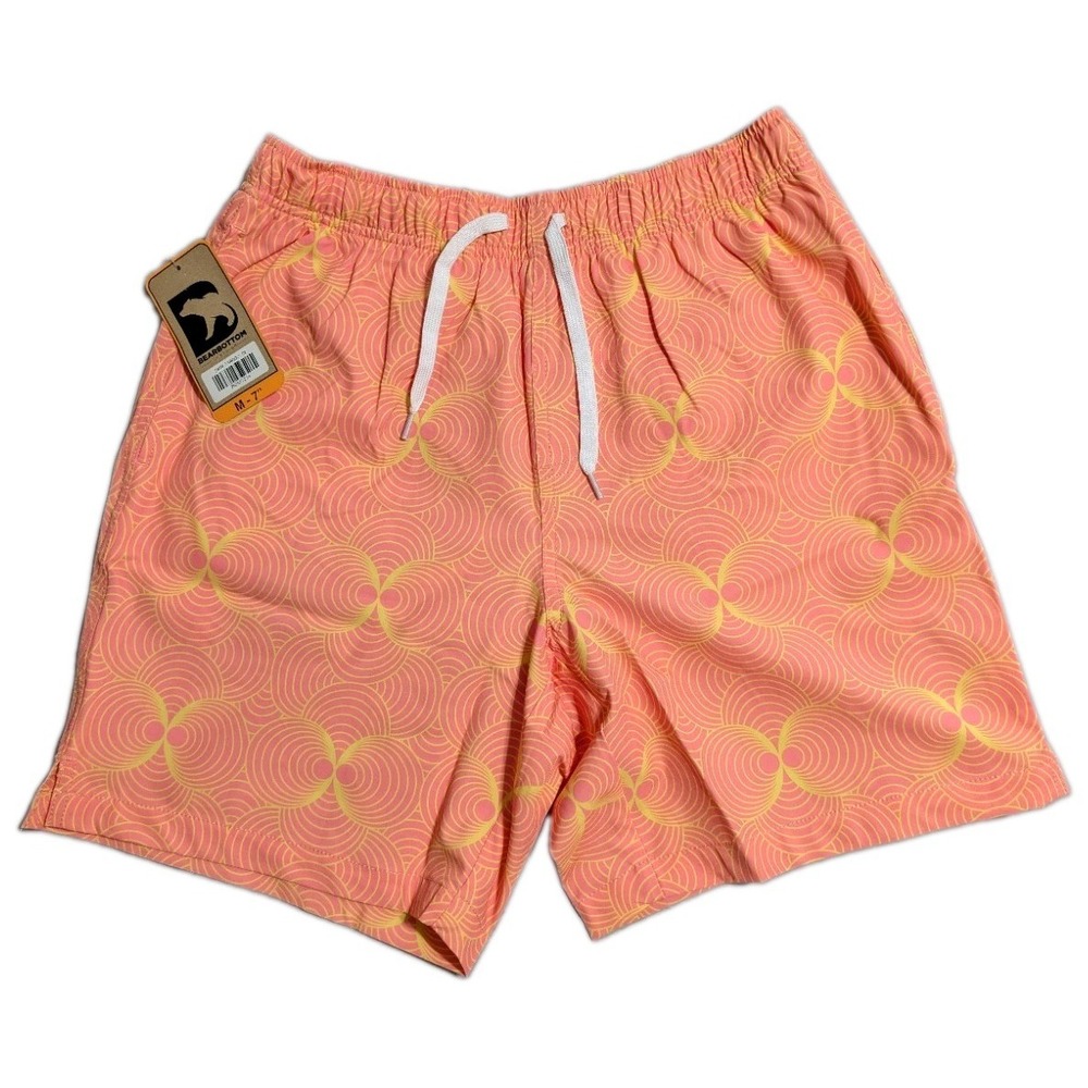 Bearbottom Swim Trunks Mens Medium 7" Groovy Pink Yellow Lined Drawstring NWT
